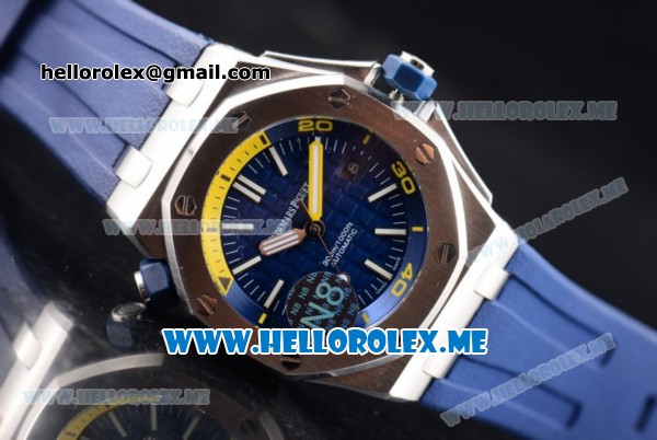 Audemars Piguet Royal Oak Offshore Diver Asia 2813 Automatic Steel Case with Blue Dial and Stick Markers Blue Rubber Strap (EF) - Click Image to Close